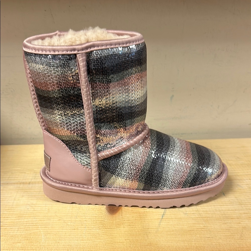 UGG Pink and Silver Cozy Ankle Boots